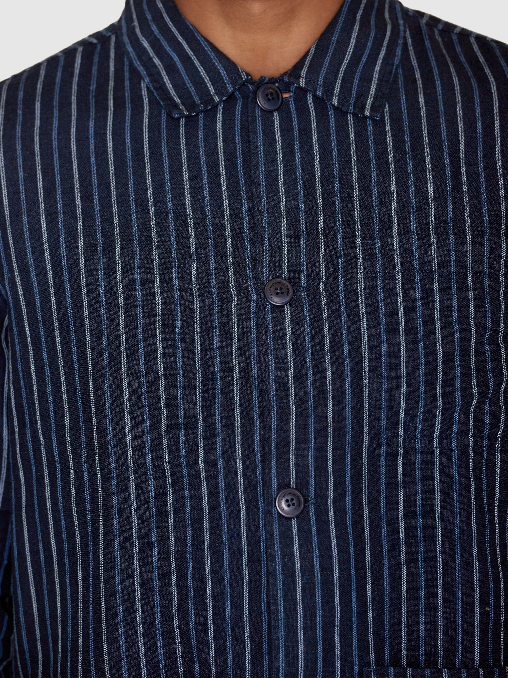 Striped linen overshirt - Blue stripe