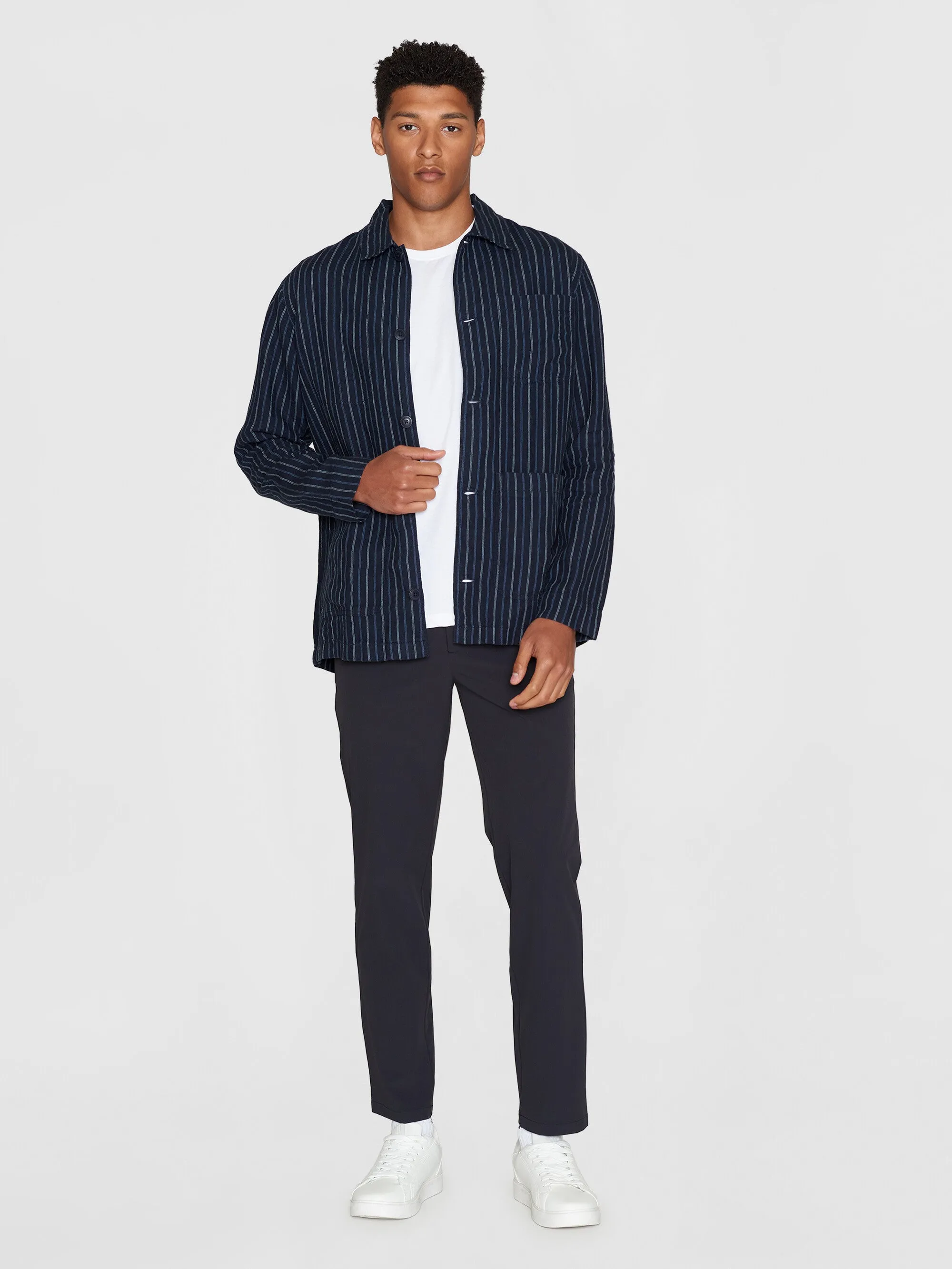 Striped linen overshirt - Blue stripe