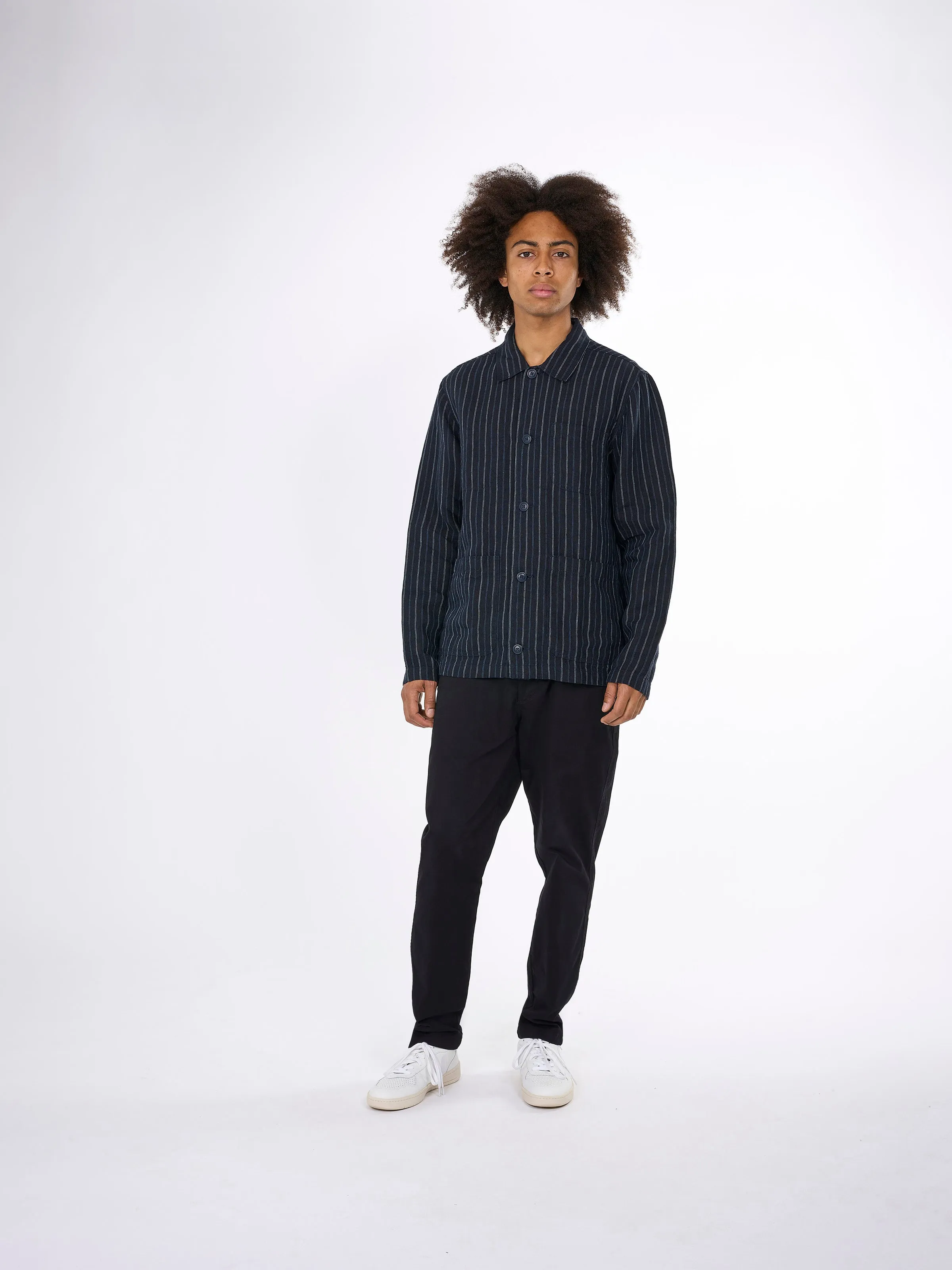 Striped linen overshirt - Stripe - navy