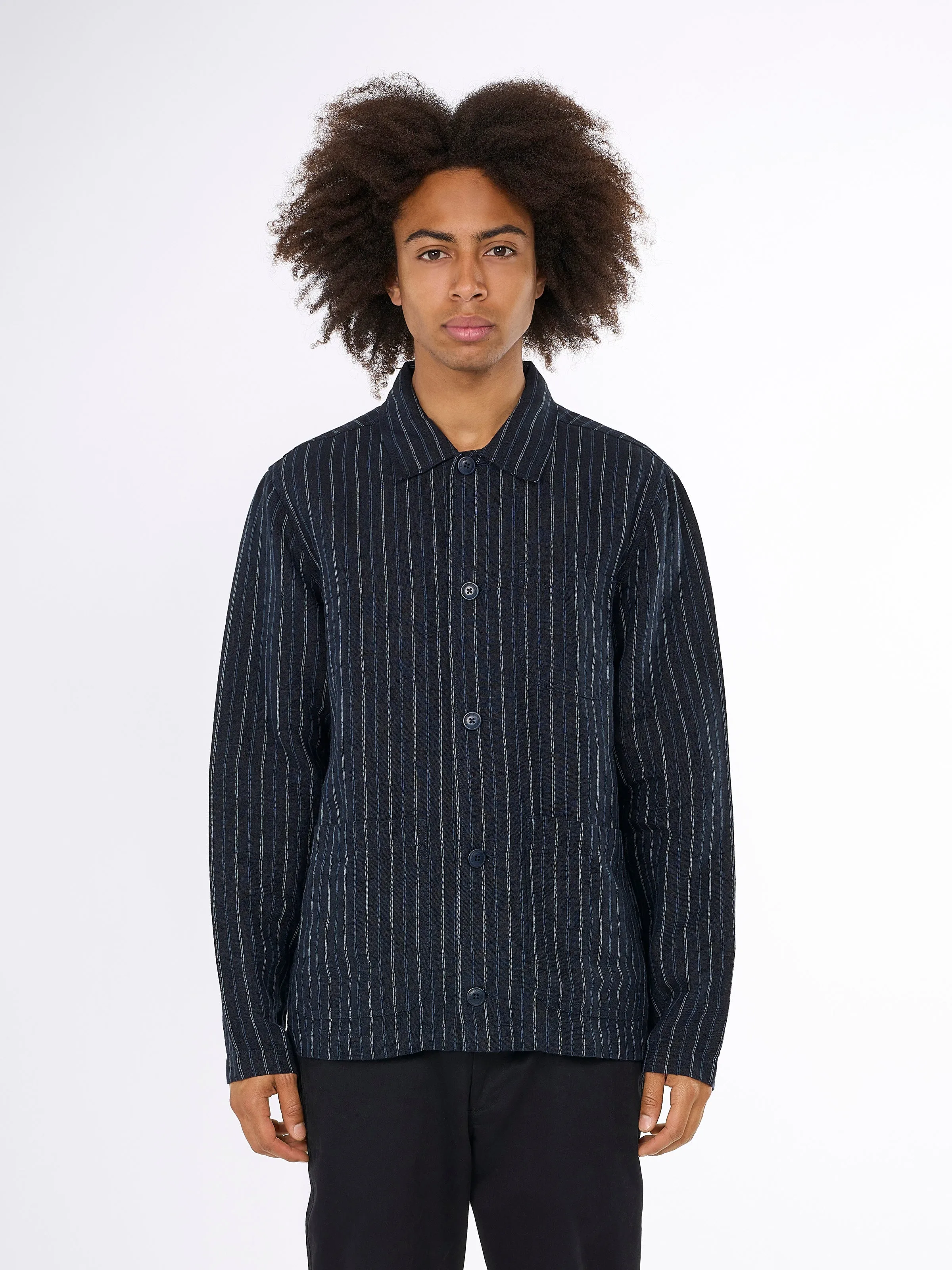 Striped linen overshirt - Stripe - navy