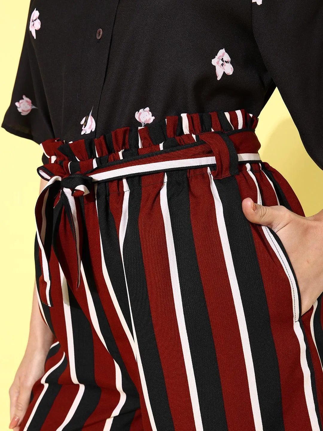 Style Quotient Women Red & Black Striped Shorts