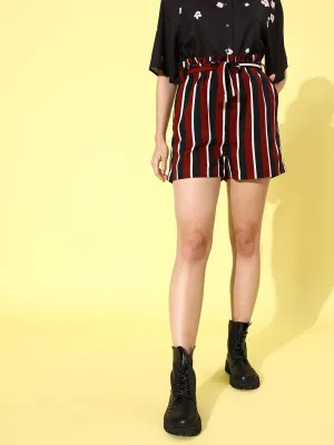 Style Quotient Women Red & Black Striped Shorts