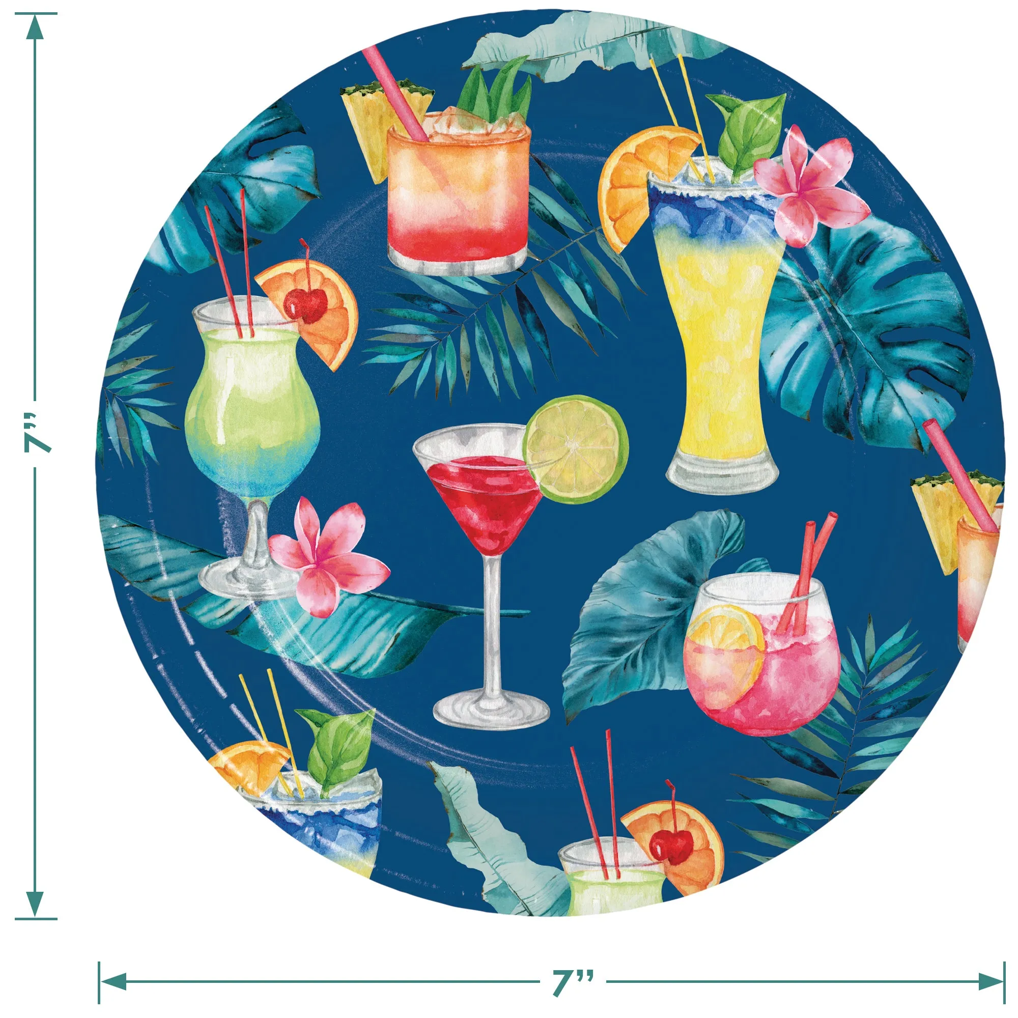 Summer Breeze Cocktail Party Palm Paper Dessert Plates, Beverage Napkins, and Forks (16 Plates, Napkins, & Forks)