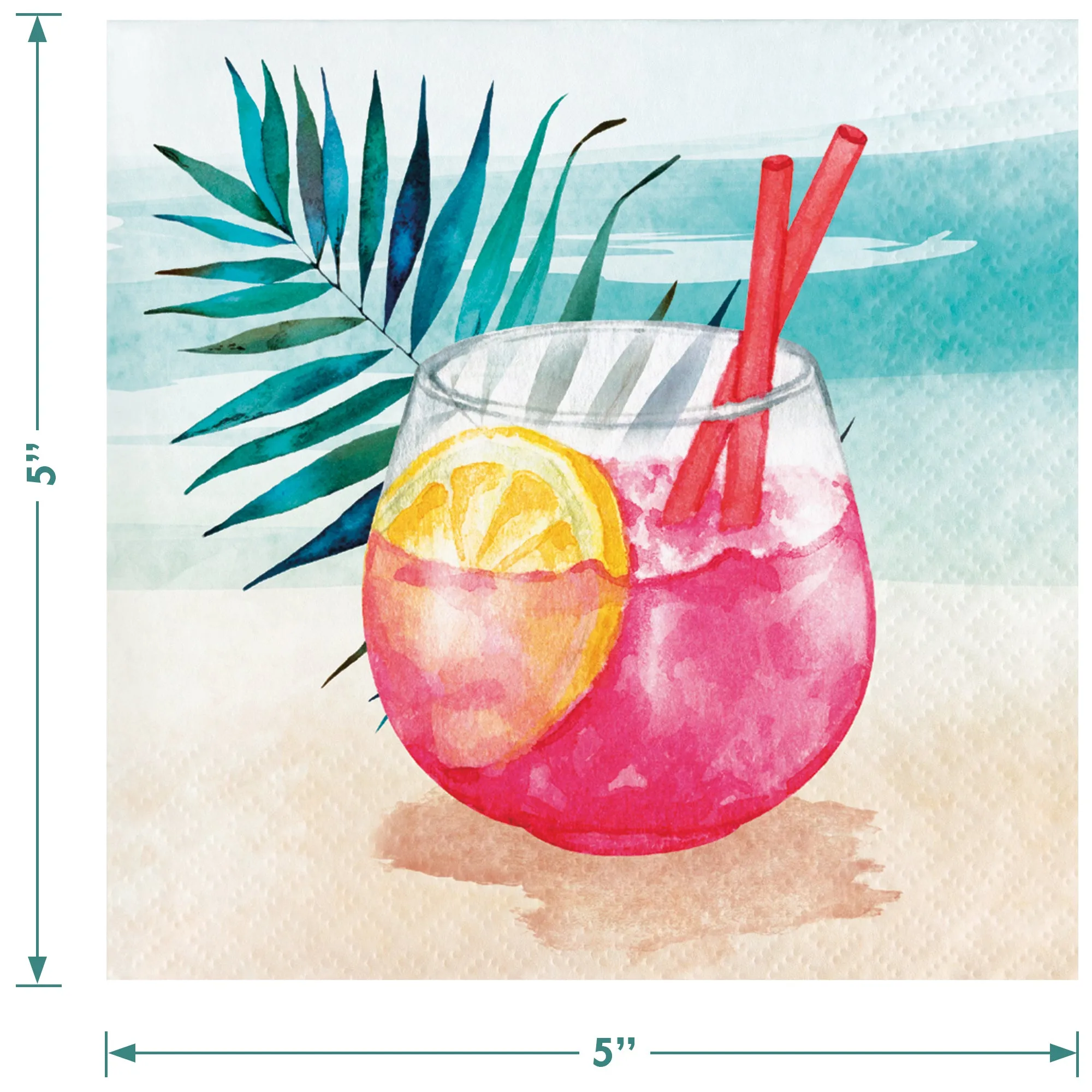Summer Breeze Cocktail Party Palm Paper Dessert Plates, Beverage Napkins, and Forks (16 Plates, Napkins, & Forks)