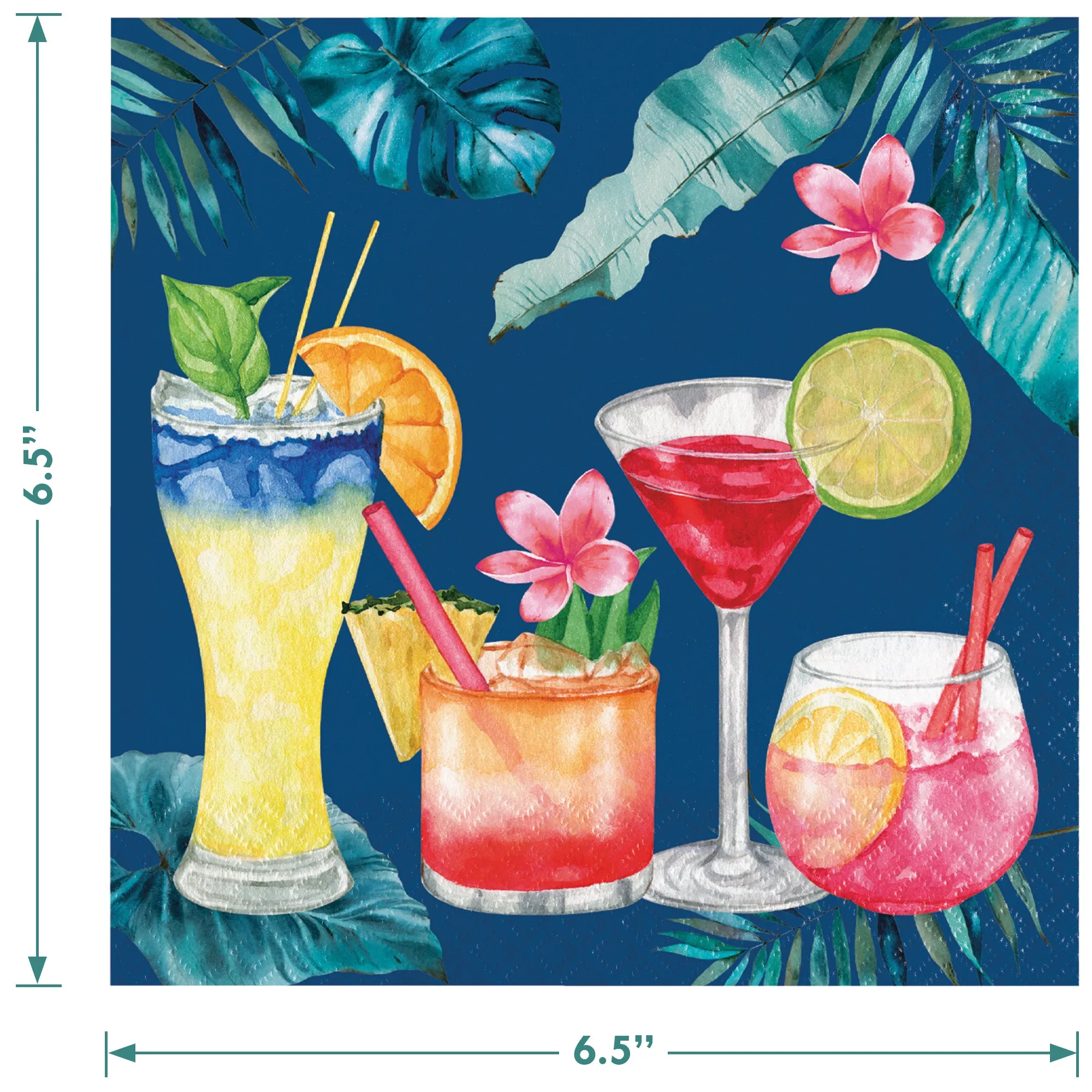 Summer Breeze Cocktail Party Palm Paper Dinner Plates, Lunch Napkins, and Forks (16 Plates, Napkins, & Forks)