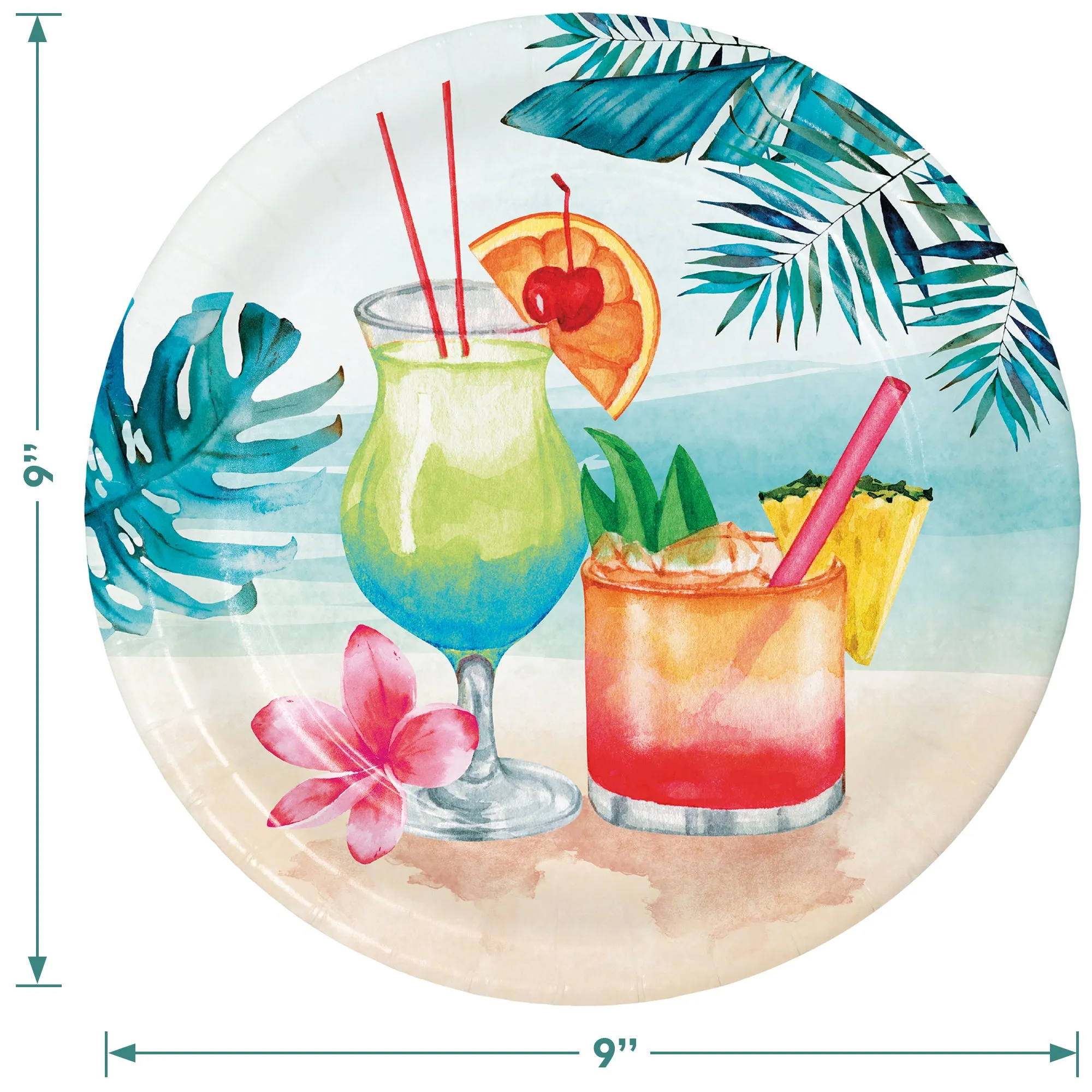 Summer Breeze Cocktail Party Palm Paper Dinner Plates, Lunch Napkins, and Forks (16 Plates, Napkins, & Forks)