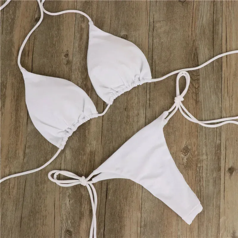 Summer Solid Bikini Sets Tie Side G-String Thong Swimsuit Brazilian Swimwear