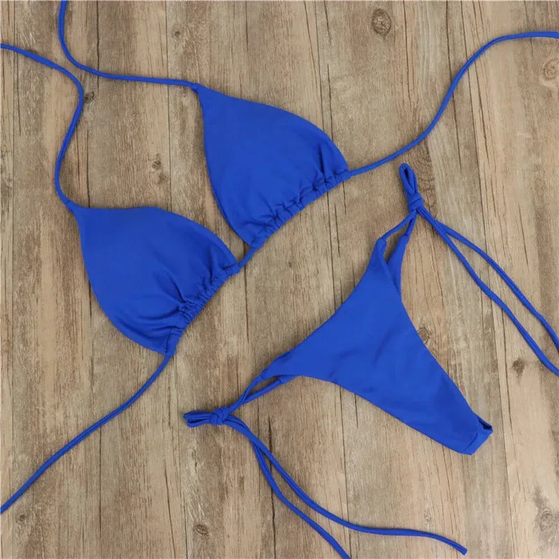 Summer Solid Bikini Sets Tie Side G-String Thong Swimsuit Brazilian Swimwear