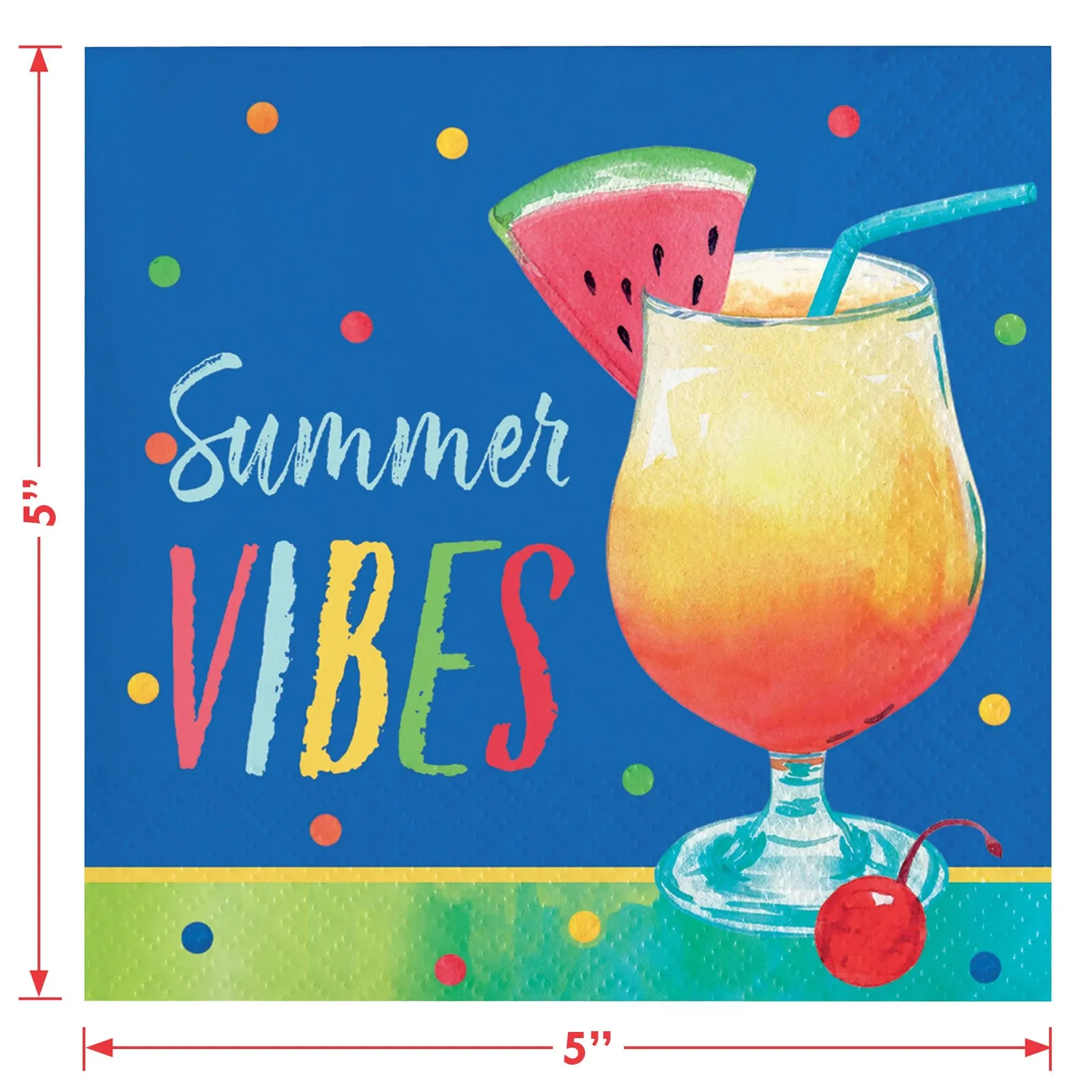 Summer Vibes Blue Cocktail Party Paper Dessert Plates, Beverage Napkins, and Forks (Serves 16)