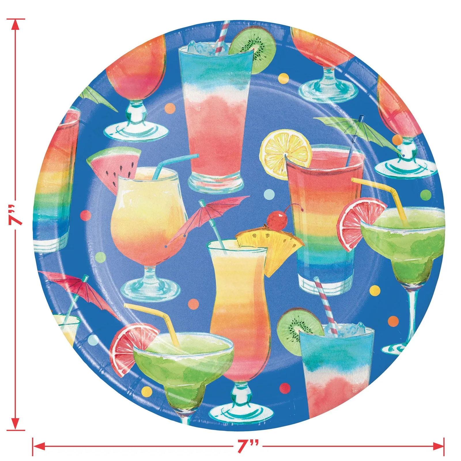 Summer Vibes Blue Cocktail Party Paper Dessert Plates, Beverage Napkins, and Forks (Serves 16)
