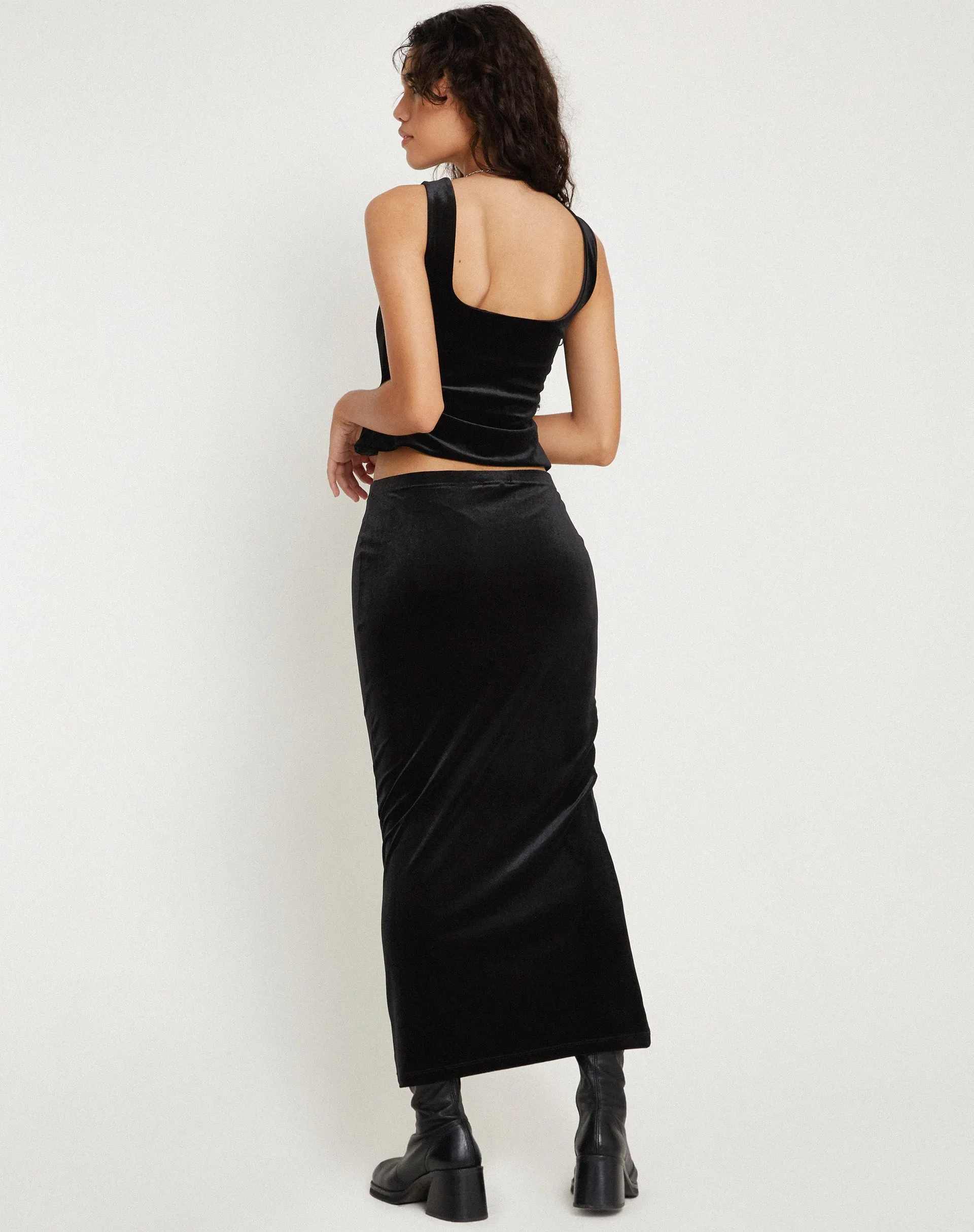Taula Cropped Corset Top in Black Velvet