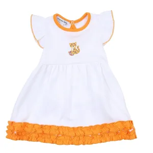 Tiger Football Orange-Purple Embroidered Flutters Dress