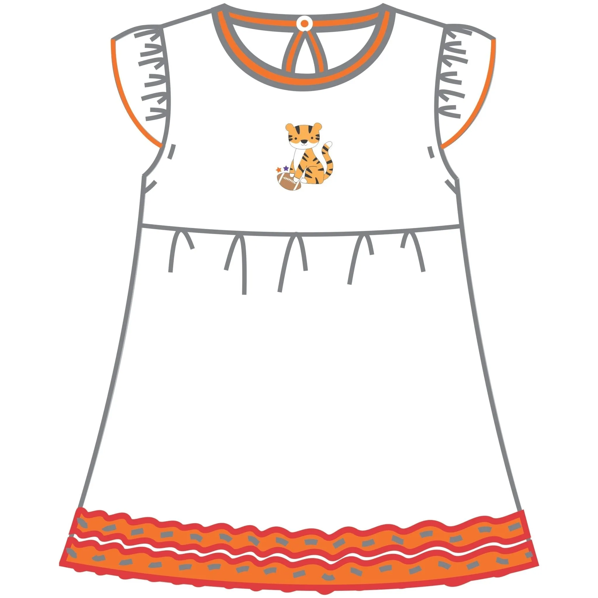Tiger Football Orange-Purple Embroidered Flutters Dress