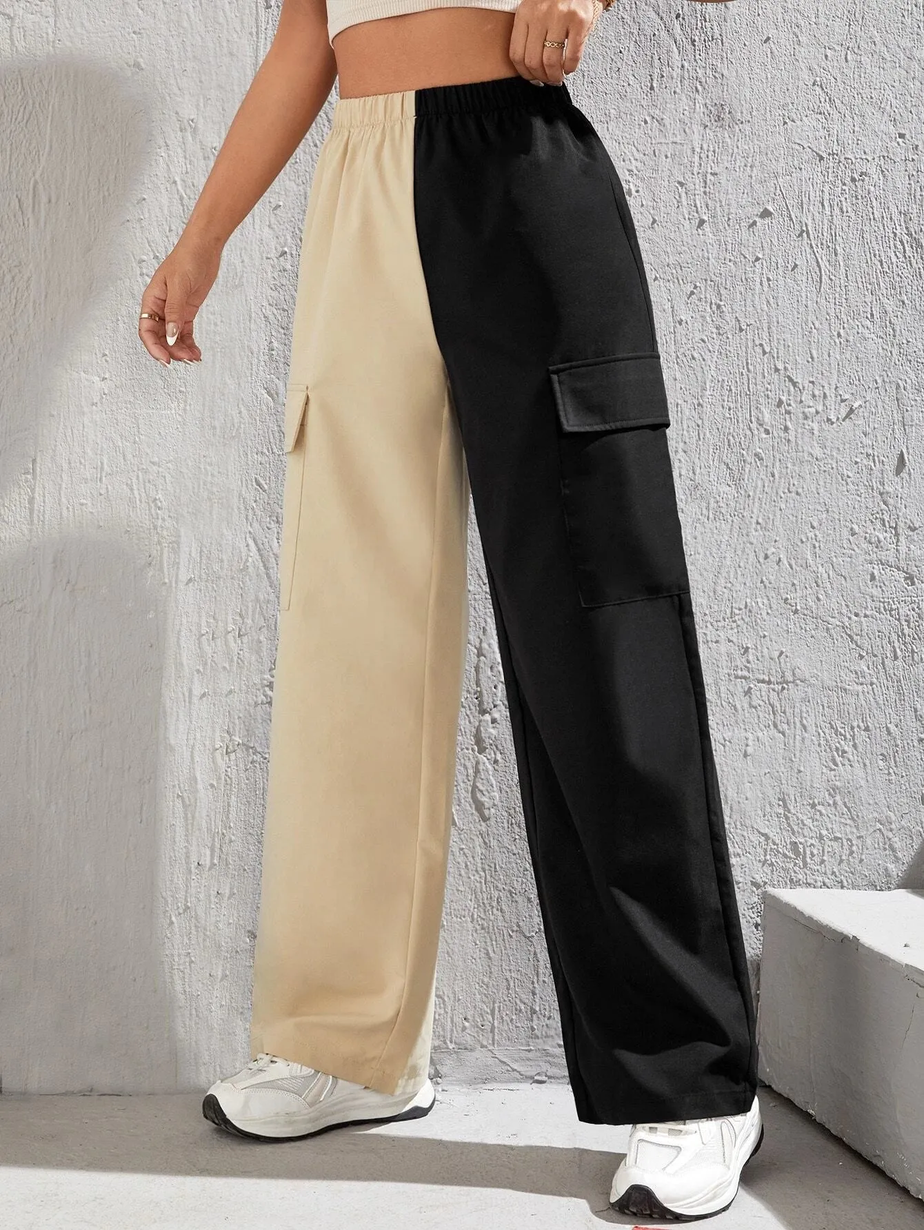 Two Tone Flap Pocket Side Cargo Pants