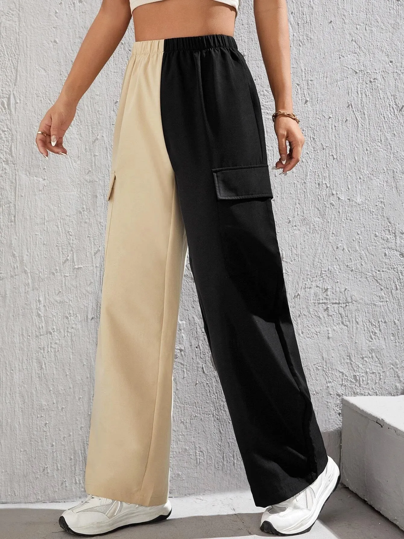 Two Tone Flap Pocket Side Cargo Pants