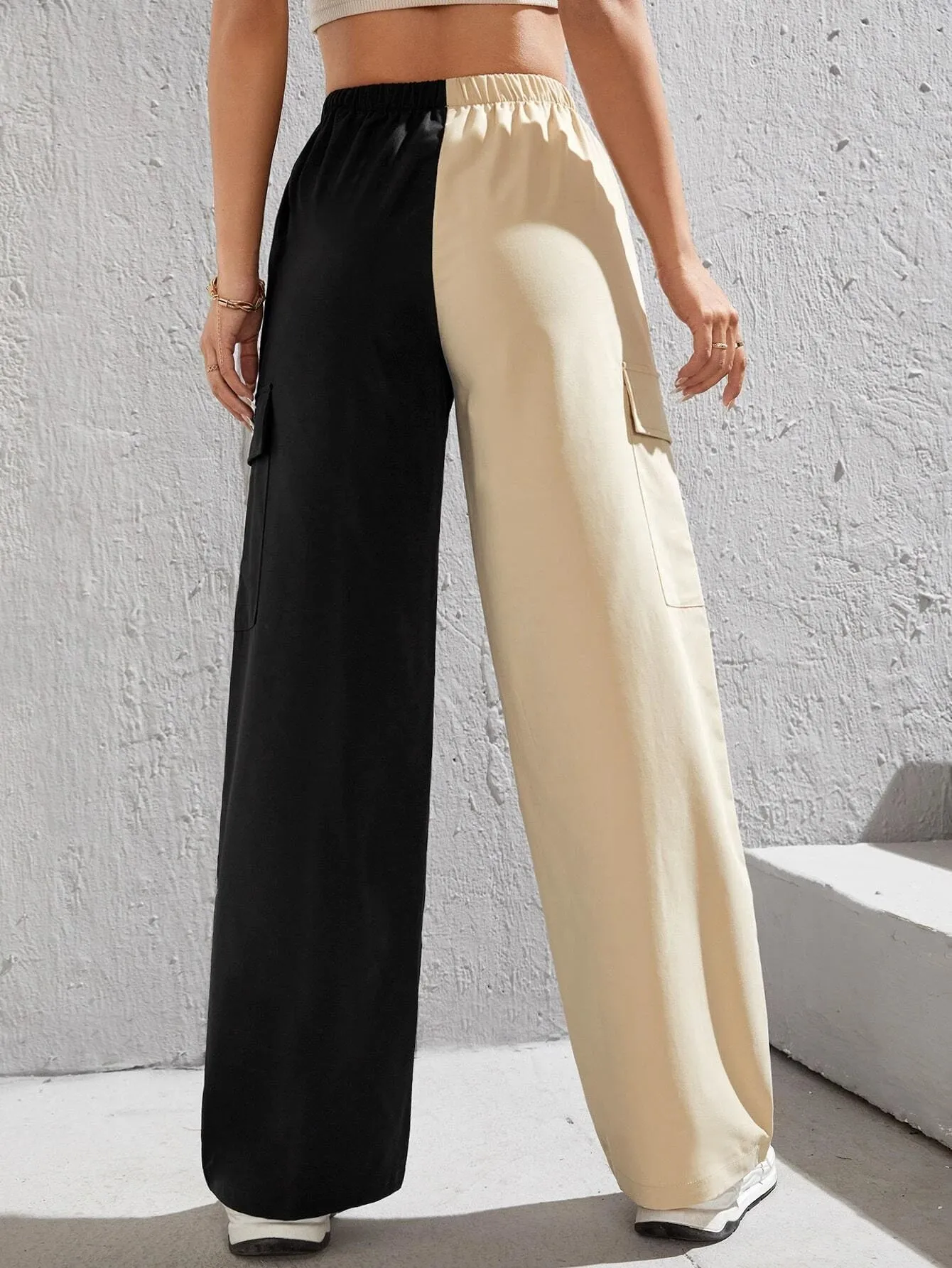 Two Tone Flap Pocket Side Cargo Pants