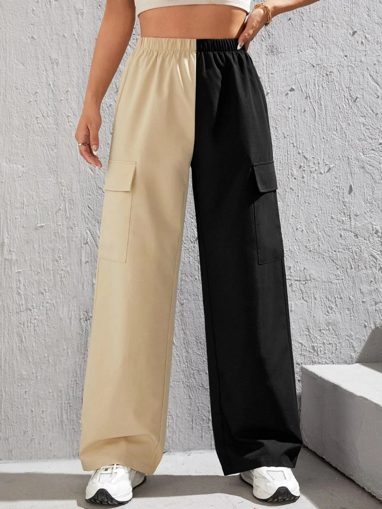 Two Tone Flap Pocket Side Cargo Pants