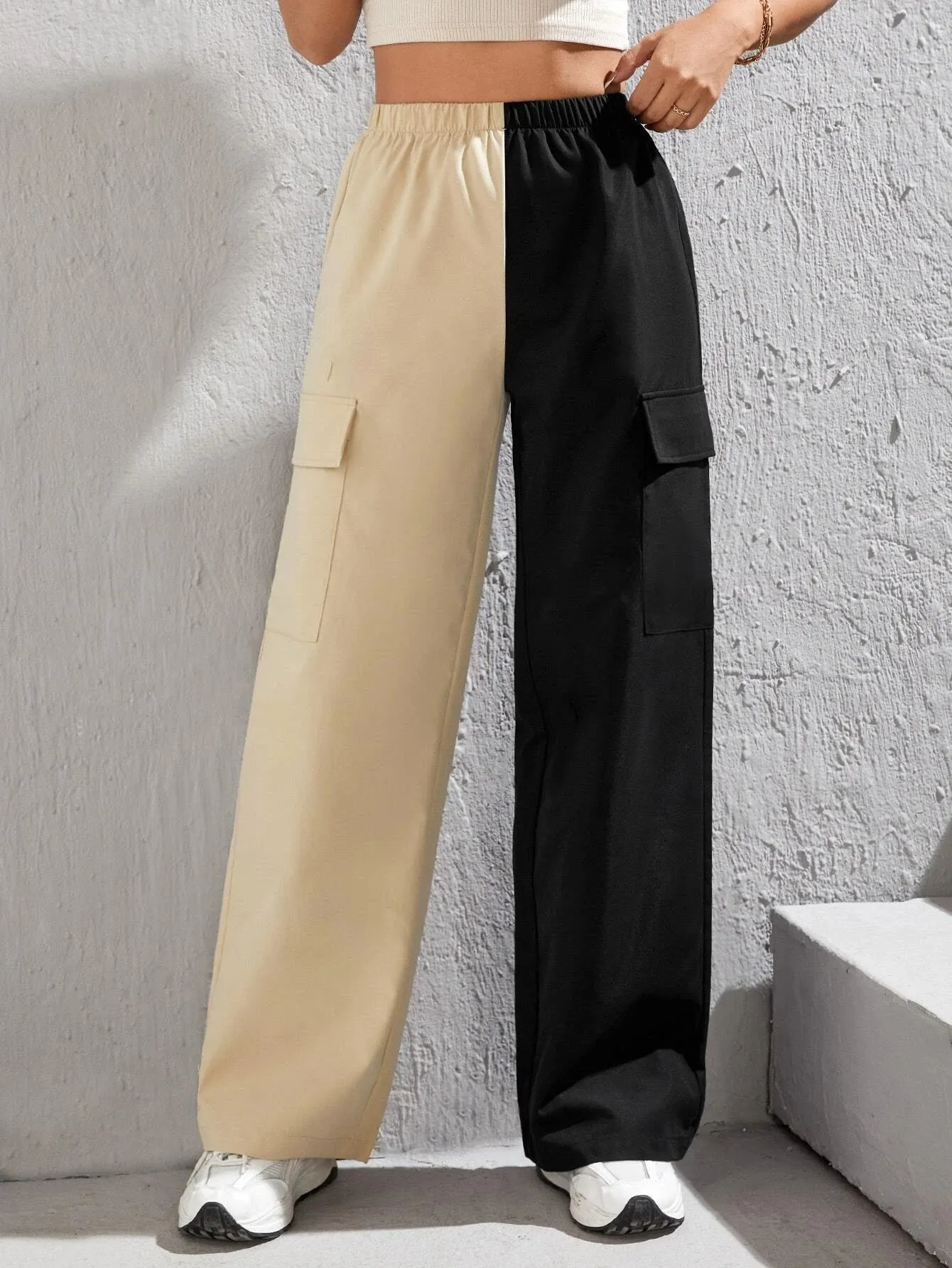Two Tone Flap Pocket Side Cargo Pants