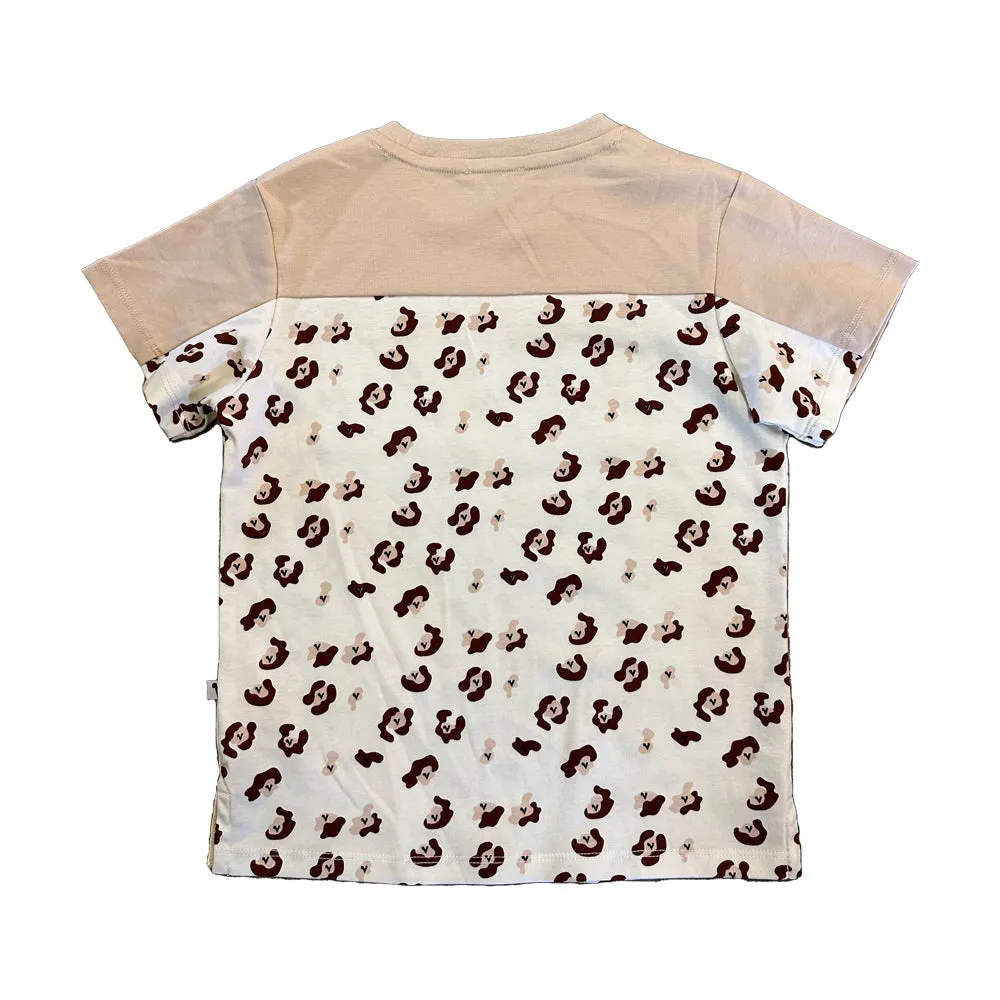 Vauva SS23 Safari - Boys Leopard Print Color Matching Cotton Short Sleeve Pocket Top (Khaki)