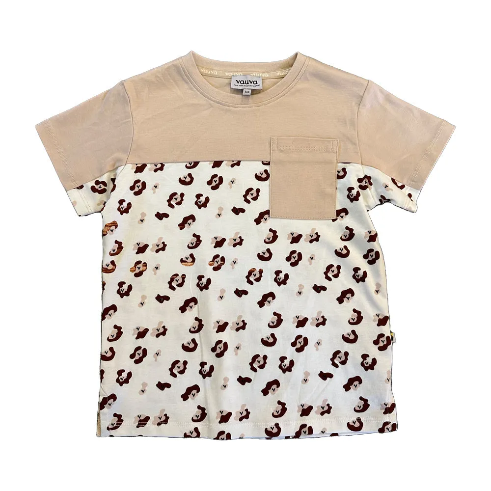 Vauva SS23 Safari - Boys Leopard Print Color Matching Cotton Short Sleeve Pocket Top (Khaki)