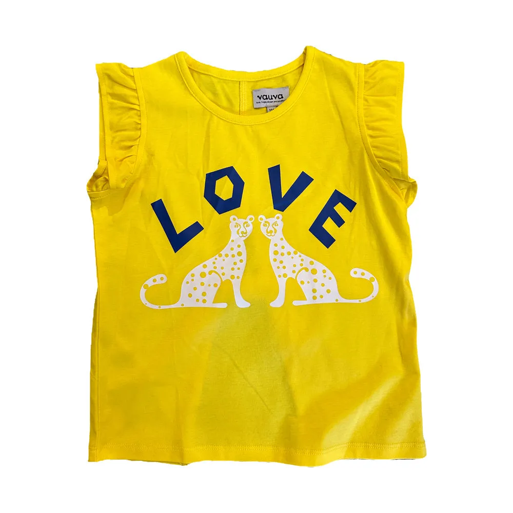Vauva SS23 Safari - Girls Leopard Print Ruffle Cotton Short Sleeves Top