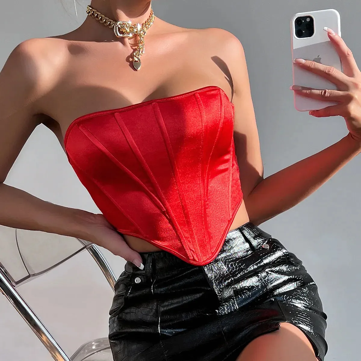 Velvet Elegance Sleeveless Off Shoulder Bustier Crop Top