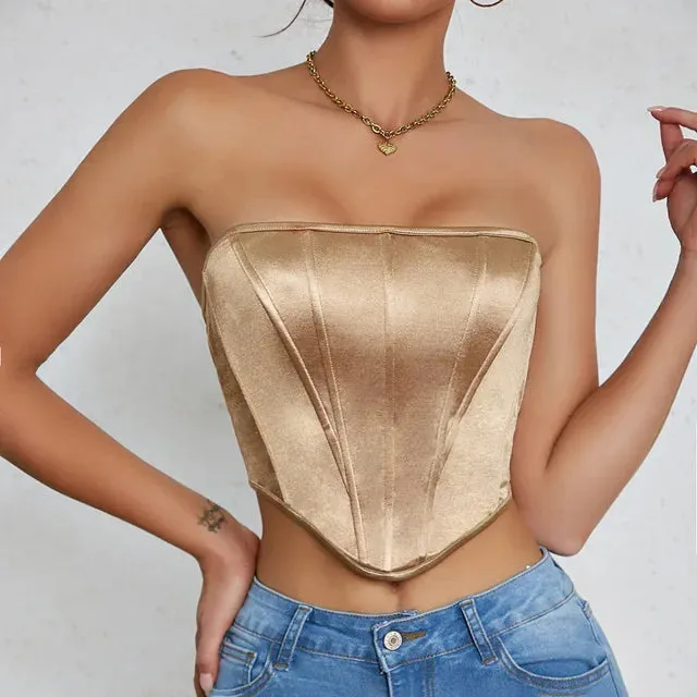 Velvet Elegance Sleeveless Off Shoulder Bustier Crop Top
