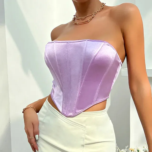 Velvet Elegance Sleeveless Off Shoulder Bustier Crop Top