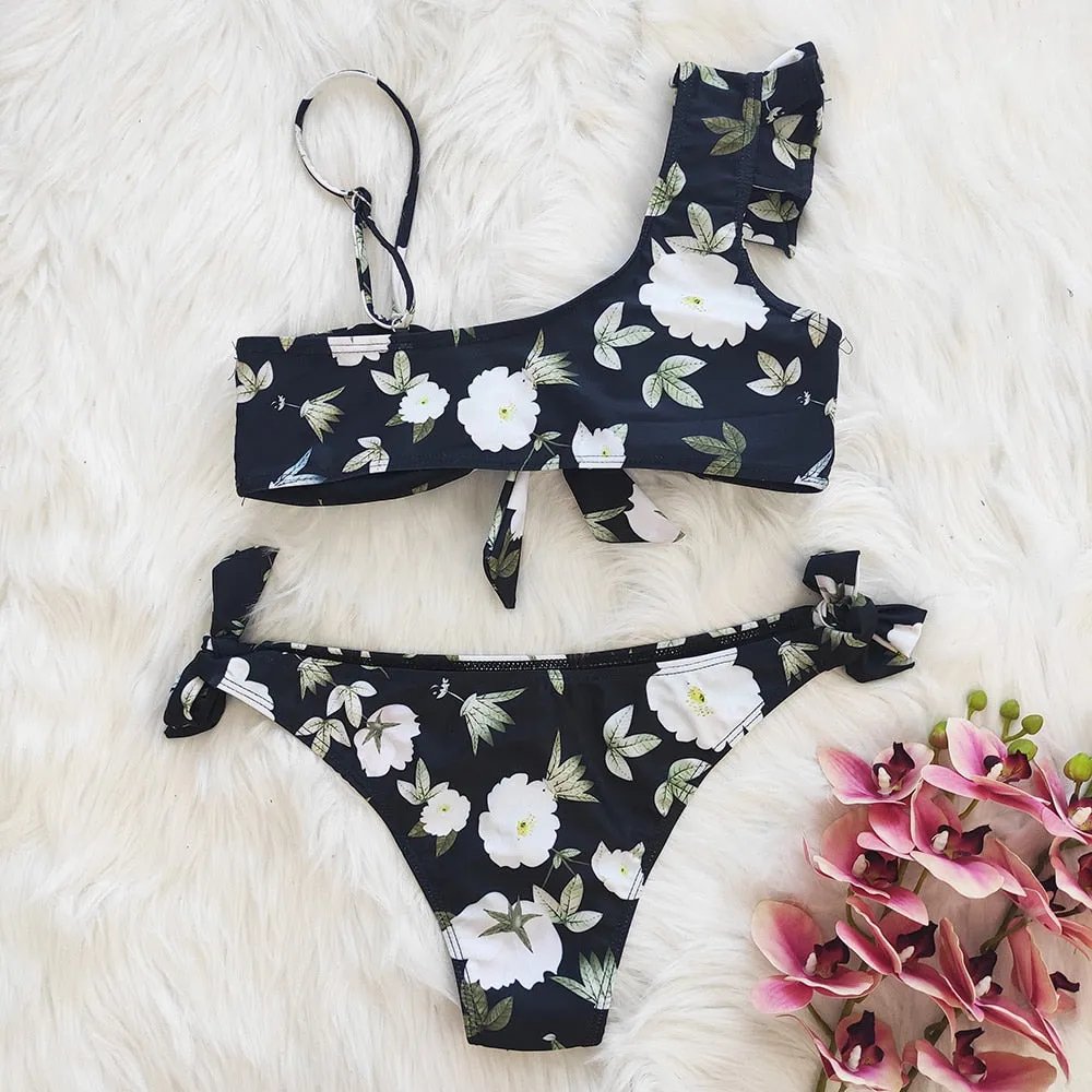 VenusFox High Waist Bikini 2021 Ruffle Swimwear Women Print Sexy Swimsuit Push Up Bikinis Plus Size Bathing Suits Floral Beach Wear