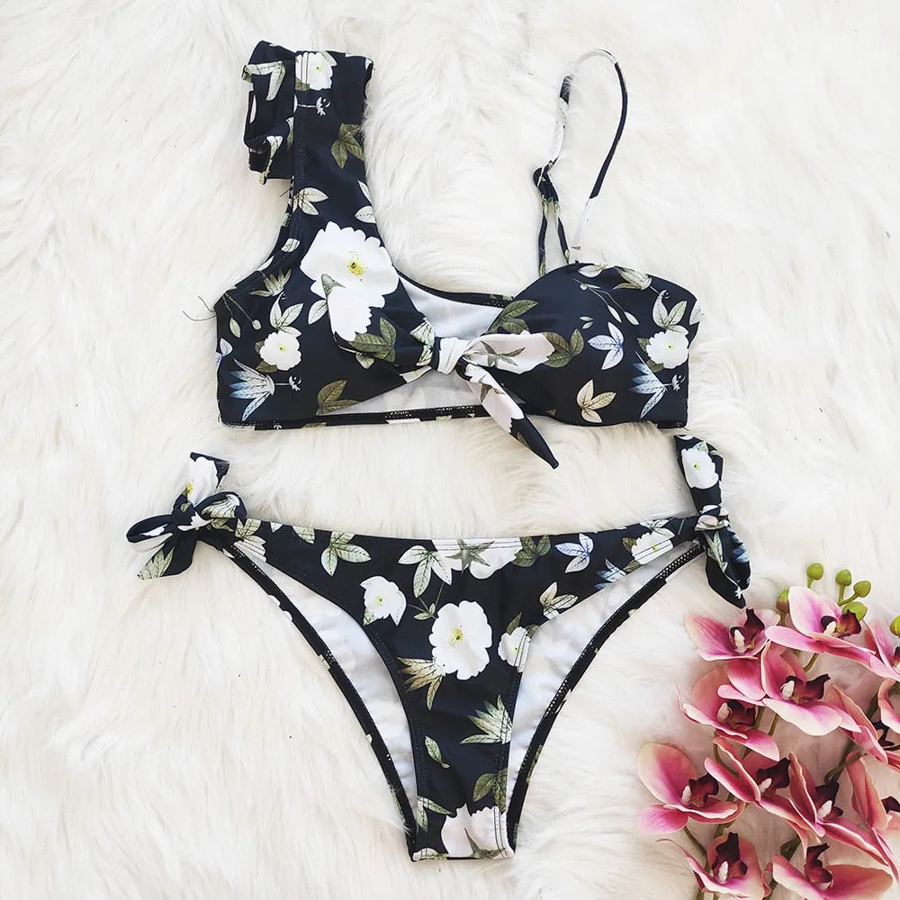 VenusFox High Waist Bikini 2021 Ruffle Swimwear Women Print Sexy Swimsuit Push Up Bikinis Plus Size Bathing Suits Floral Beach Wear