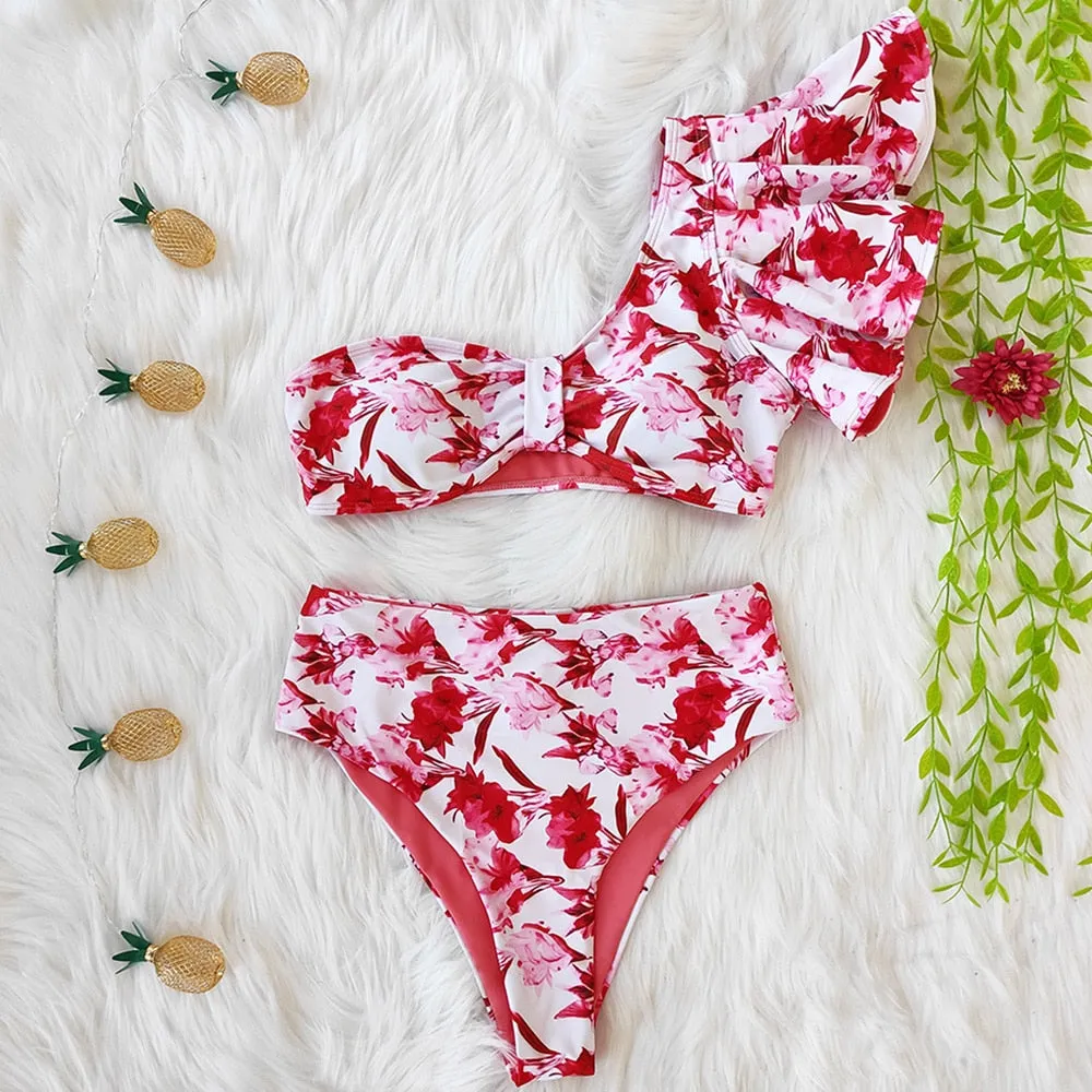 VenusFox High Waist Bikini 2021 Ruffle Swimwear Women Print Sexy Swimsuit Push Up Bikinis Plus Size Bathing Suits Floral Beach Wear