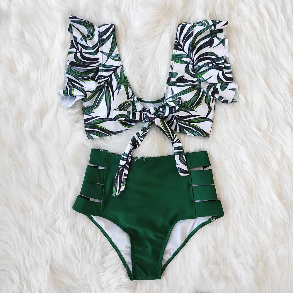 VenusFox High Waist Bikini 2021 Ruffle Swimwear Women Print Sexy Swimsuit Push Up Bikinis Plus Size Bathing Suits Floral Beach Wear