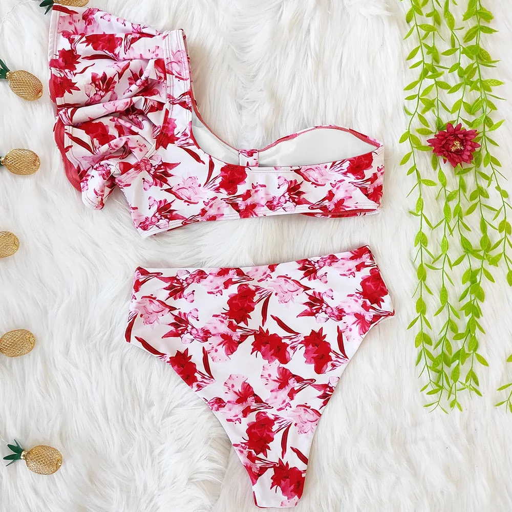 VenusFox High Waist Bikini 2021 Ruffle Swimwear Women Print Sexy Swimsuit Push Up Bikinis Plus Size Bathing Suits Floral Beach Wear