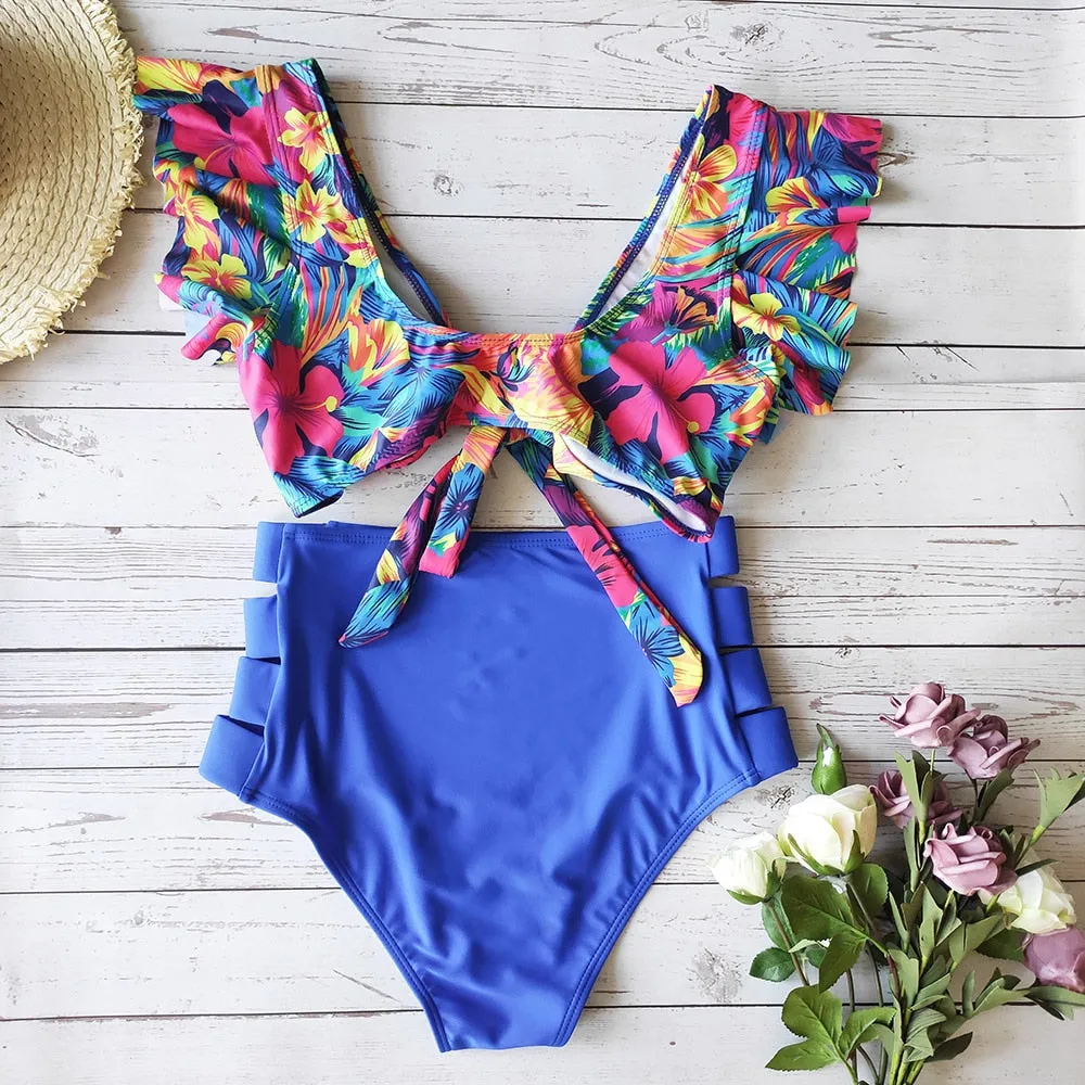 VenusFox High Waist Bikini 2021 Ruffle Swimwear Women Print Sexy Swimsuit Push Up Bikinis Plus Size Bathing Suits Floral Beach Wear