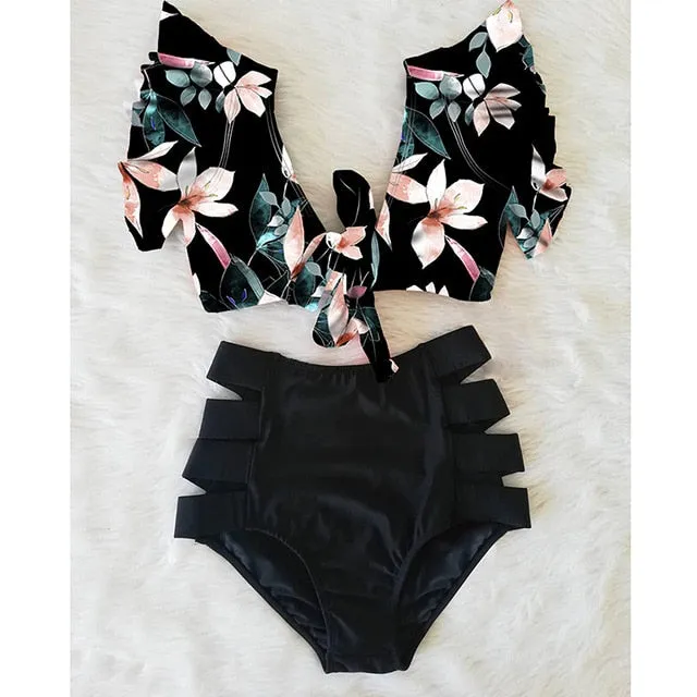 VenusFox High Waist Bikini 2021 Ruffle Swimwear Women Print Sexy Swimsuit Push Up Bikinis Plus Size Bathing Suits Floral Beach Wear