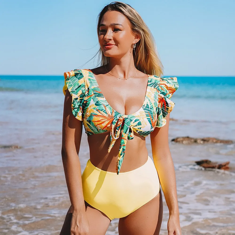 VenusFox High Waist Bikini 2021 Ruffle Swimwear Women Print Sexy Swimsuit Push Up Bikinis Plus Size Bathing Suits Floral Beach Wear