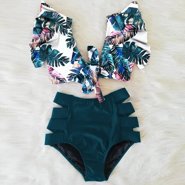 VenusFox High Waist Bikini 2021 Ruffle Swimwear Women Print Sexy Swimsuit Push Up Bikinis Plus Size Bathing Suits Floral Beach Wear