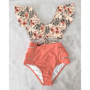 VenusFox High Waist Bikini 2021 Ruffle Swimwear Women Print Sexy Swimsuit Push Up Bikinis Plus Size Bathing Suits Floral Beach Wear