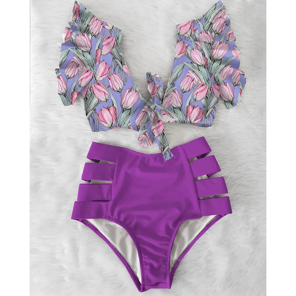 VenusFox High Waist Bikini 2021 Ruffle Swimwear Women Print Sexy Swimsuit Push Up Bikinis Plus Size Bathing Suits Floral Beach Wear