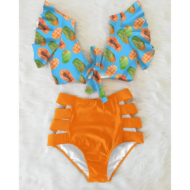 VenusFox High Waist Bikini 2021 Ruffle Swimwear Women Print Sexy Swimsuit Push Up Bikinis Plus Size Bathing Suits Floral Beach Wear