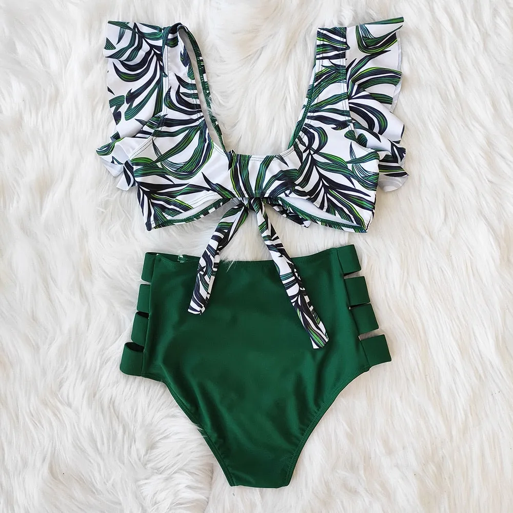 VenusFox High Waist Bikini 2021 Ruffle Swimwear Women Print Sexy Swimsuit Push Up Bikinis Plus Size Bathing Suits Floral Beach Wear