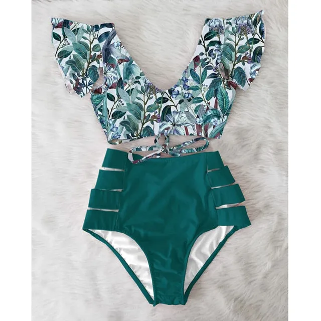 VenusFox High Waist Bikini 2021 Ruffle Swimwear Women Print Sexy Swimsuit Push Up Bikinis Plus Size Bathing Suits Floral Beach Wear