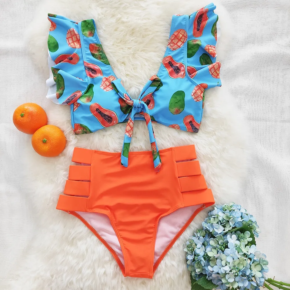 VenusFox High Waist Bikini 2021 Ruffle Swimwear Women Print Sexy Swimsuit Push Up Bikinis Plus Size Bathing Suits Floral Beach Wear