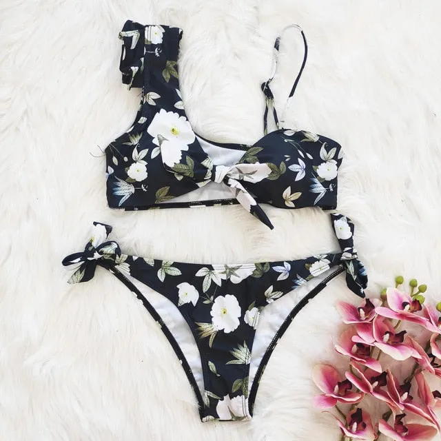 VenusFox High Waist Bikini 2021 Ruffle Swimwear Women Print Sexy Swimsuit Push Up Bikinis Plus Size Bathing Suits Floral Beach Wear