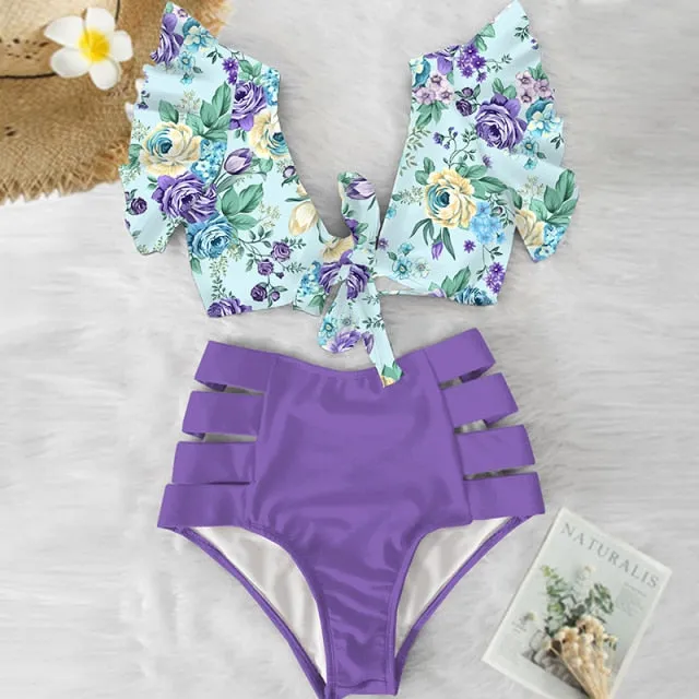 VenusFox High Waist Bikini 2021 Ruffle Swimwear Women Print Sexy Swimsuit Push Up Bikinis Plus Size Bathing Suits Floral Beach Wear