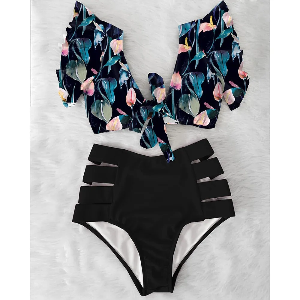 VenusFox High Waist Bikini 2021 Ruffle Swimwear Women Print Sexy Swimsuit Push Up Bikinis Plus Size Bathing Suits Floral Beach Wear