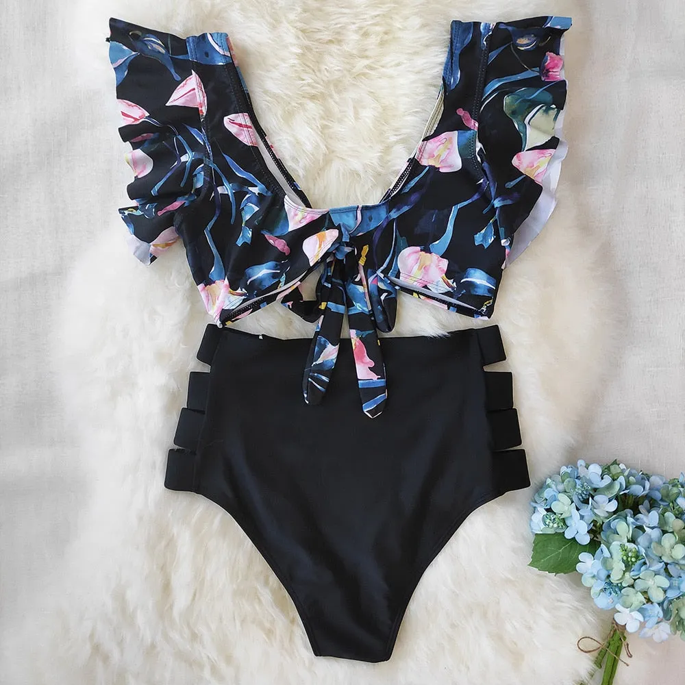 VenusFox High Waist Bikini 2021 Ruffle Swimwear Women Print Sexy Swimsuit Push Up Bikinis Plus Size Bathing Suits Floral Beach Wear