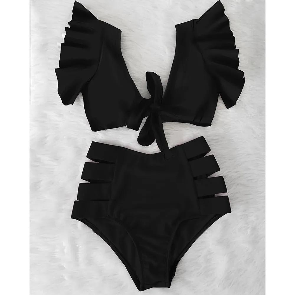 VenusFox High Waist Bikini 2021 Ruffle Swimwear Women Print Sexy Swimsuit Push Up Bikinis Plus Size Bathing Suits Floral Beach Wear