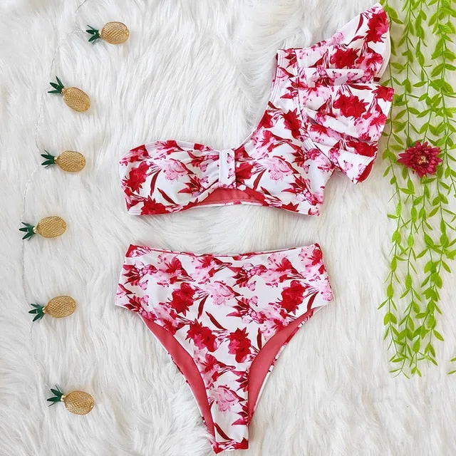 VenusFox High Waist Bikini 2021 Ruffle Swimwear Women Print Sexy Swimsuit Push Up Bikinis Plus Size Bathing Suits Floral Beach Wear