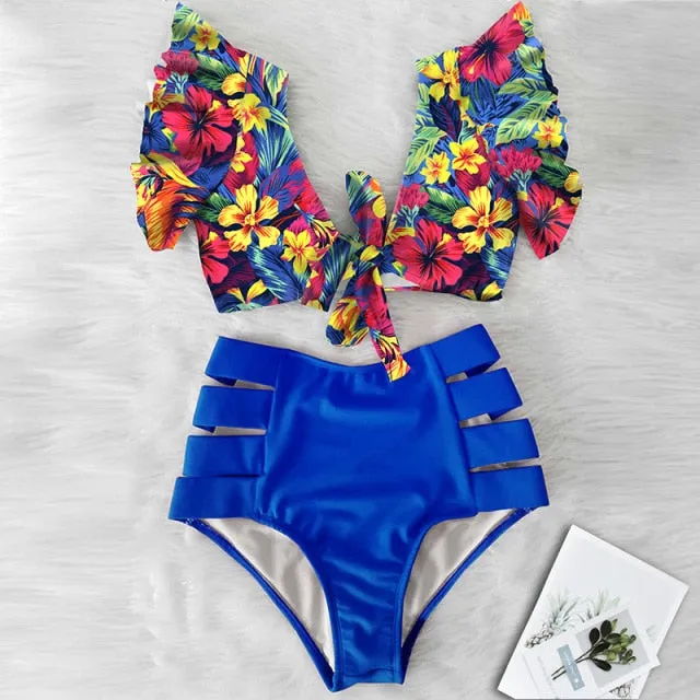 VenusFox High Waist Bikini 2021 Ruffle Swimwear Women Print Sexy Swimsuit Push Up Bikinis Plus Size Bathing Suits Floral Beach Wear